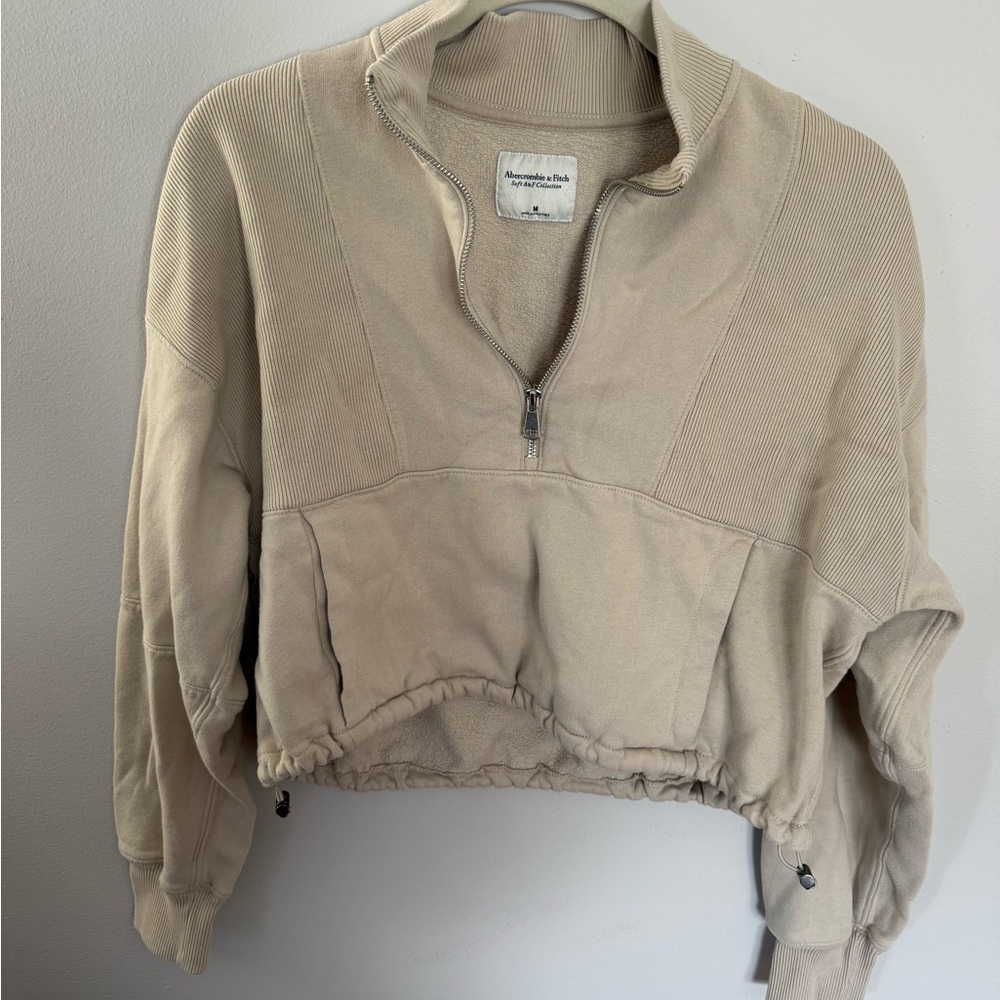 Abercrombie & Fitch Beige Quarter-Zip Sweatshirt